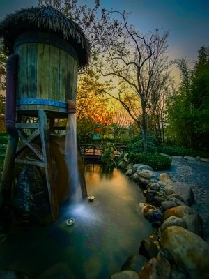 古建筑-秋天-红叶-夕阳-夜色 图片素材
