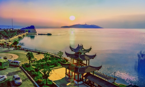 湖-远山-夕阳-风景-湖 图片素材