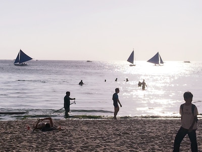 菲律宾长滩-海边-风帆-落日-手机摄影 图片素材
