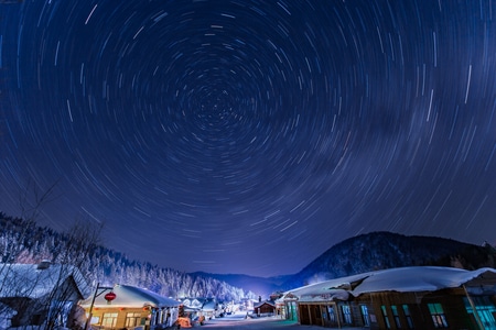 风光-星野-星轨-雪景-雪乡 图片素材