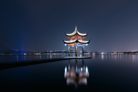 西湖-杭州-建筑-夜景-夜景 图片素材