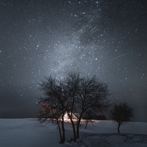 雪-星空-银河-光绘-树 图片素材