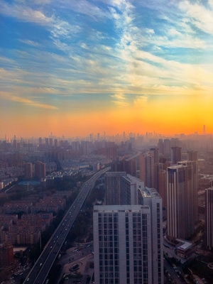 冬日暖阳-武汉-夕阳-晚霞-城市 图片素材