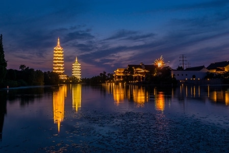风景-夜景-旅拍-双塔-塔 图片素材