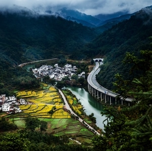 桥-山村-高架桥-道路-隧道 图片素材