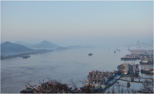 _海边-渔港-清晨-薄雾-渔村 图片素材