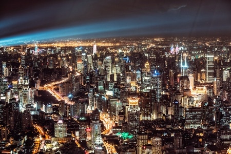 上海-城市-夜景-灯火通明-全景 图片素材