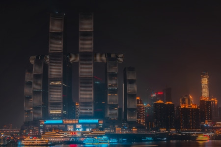 网红-城市-轨道-重庆-夜景 图片素材
