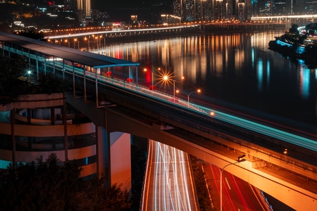 网红-城市-轨道-重庆-夜景 图片素材