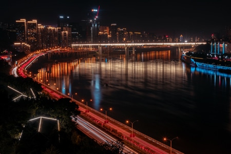 网红-城市-轨道-重庆-夜景 图片素材