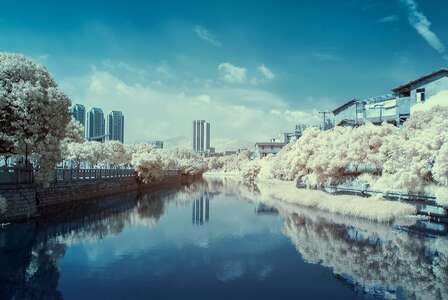 桥-风光-蓝-红外摄影-蓝天 图片素材