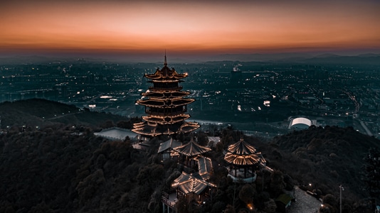 杭州-航拍-望宸阁-半山-夜景 图片素材