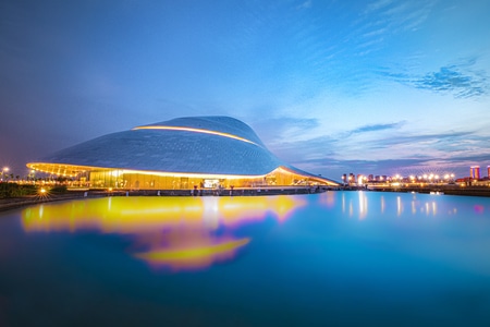 灯光-风光-风景-哈尔滨大剧院-湖 图片素材