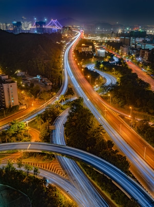 车流-色彩-蓝调-城市夜景-夜景 图片素材