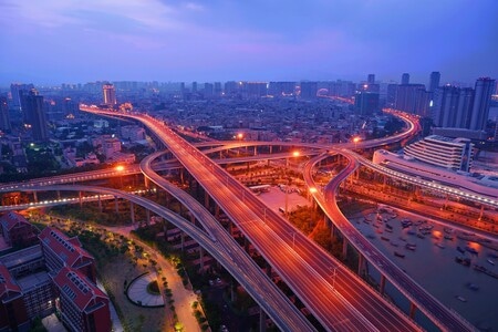 立交桥-车流-色彩-蓝调-城市夜景 图片素材