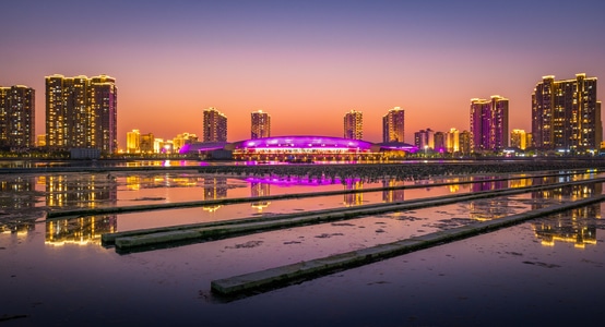 海沧-湖-海湾-蓝调-夜景 图片素材