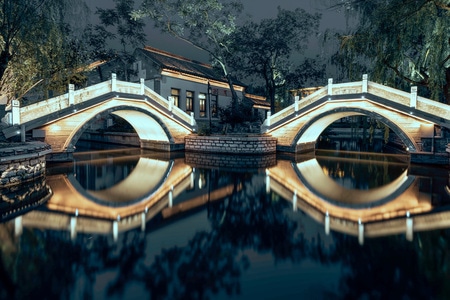 桥梁-倒影-济南-夜景-对称 图片素材