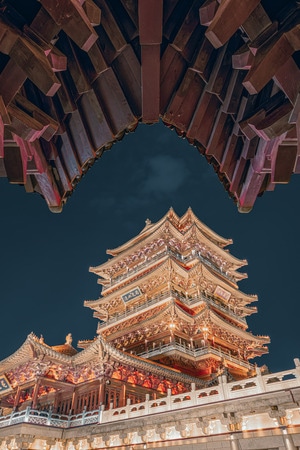 建筑-古建筑-夜景-大明湖-古建筑 图片素材