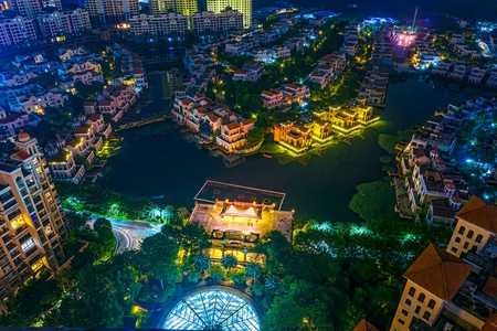 夜景-小区-山渐青-湖景-别墅 图片素材