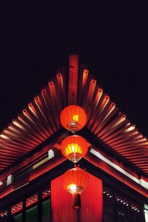 手机摄影-夜景-灯笼-夜景-古建筑 图片素材