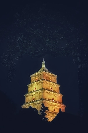 手机摄影-夜景-创意后期-古建筑-大雁塔 图片素材