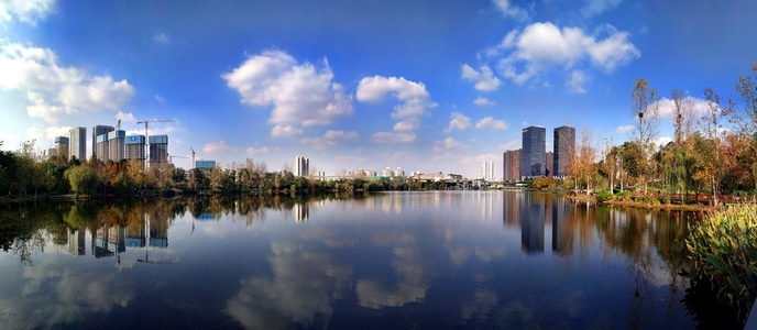手机摄影-南湖公园-风景-房屋-湖面 图片素材