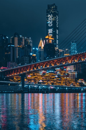 你好2020-楼房-人文-夜景-重庆 图片素材