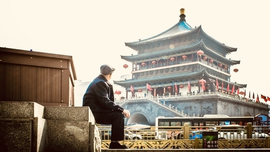 面-扫街-古城-古城-古楼 图片素材