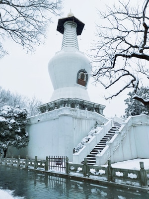 扬州-瘦西湖-白塔-雪-冬季 图片素材