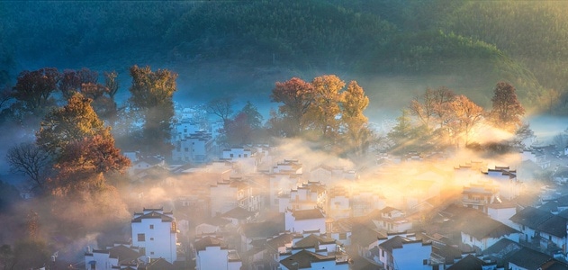 婺源-石城-秋色-秋天-雾 图片素材