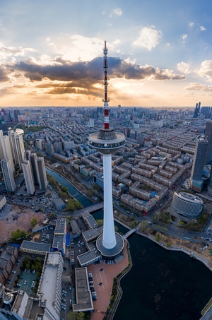 沈阳市-城市天际线-航拍-落日-建筑 图片素材