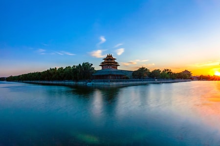 故宫-夕阳-角楼-湖-湖面 图片素材