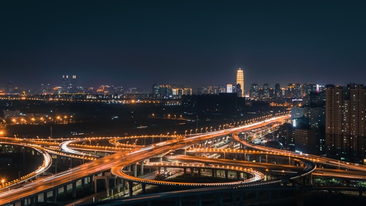 城市灯光-夜景-车流-郑东新区-色彩 图片素材