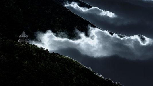 亭台楼阁-云雾-风景-山-山脉 图片素材