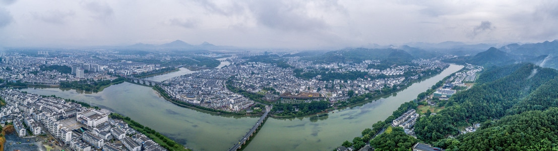旅行-航拍-徽州-城市-雾 图片素材