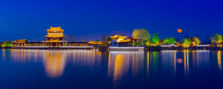 你好2020-苏州园林-石湖-风景-夜景 图片素材