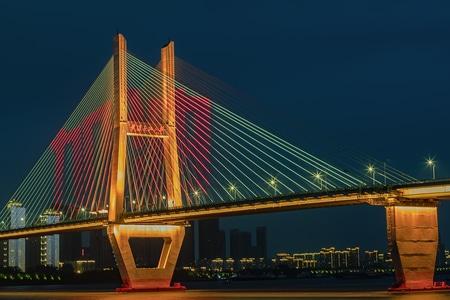 加油-武汉长江二桥-灯光秀-城市-繁华 图片素材