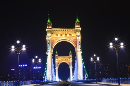 城市色彩-夜景-联盟大桥-桥-悬索桥 图片素材