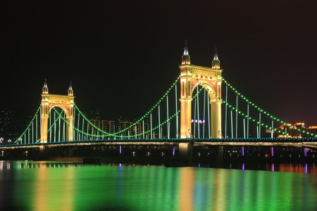 城市色彩-夜景-联盟大桥-桥-悬索桥 图片素材