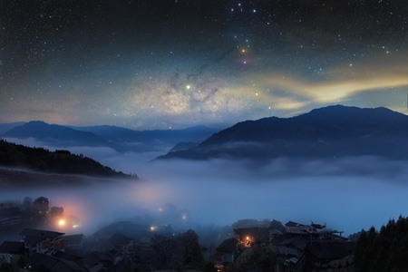 夜景-星野-梯田-银河-云海 图片素材