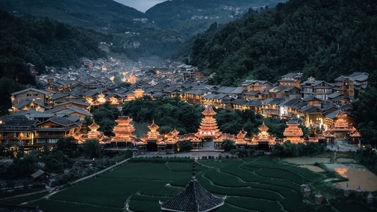 旅行-侗寨-夜景-房屋-民居 图片素材