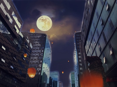 中秋-人间百味-月饼-天空-建筑 图片素材
