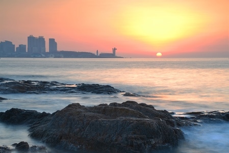 青岛-日出-风光-海景-慢门 图片素材