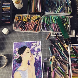 油画棒-花-人像-美少女-女人 图片素材