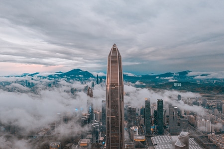 深圳市-平安大厦-平流雾-云海-航拍 图片素材