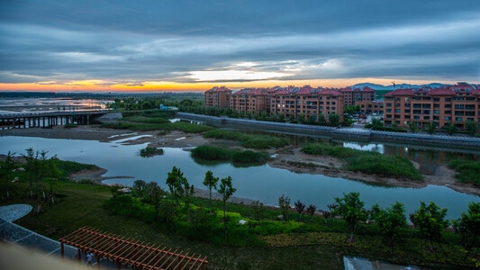 风光-生态环境-潮汐湖风光-风景-房屋 图片素材