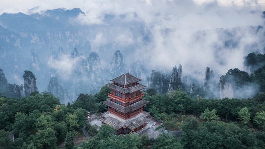 张家界市-航拍-景点-风光-你好2020 图片素材