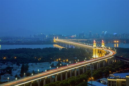 风光-南京长江大桥-城市风光-车轨-夜景 图片素材