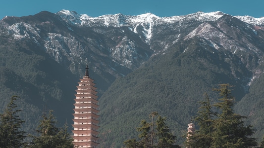 你好2020-雪山-三塔-三塔-雪山 图片素材