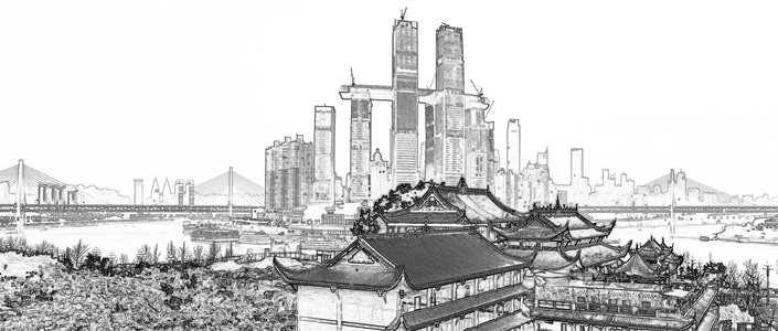 重庆印象-城市建筑-高楼-桥梁-素描 图片素材